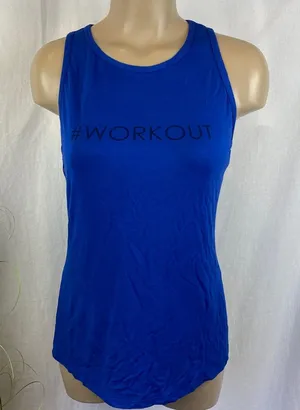Free People Blue Sleeveless Workout Print Tank Top L thumbnail 1
