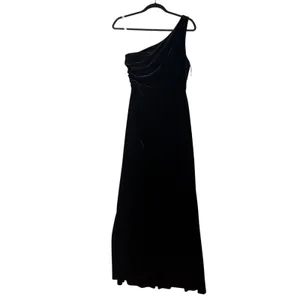 Azazie Black Velvet One Shoulder Maxi Dress Gown‎ Women Size A8 Ruched Formal thumbnail 2