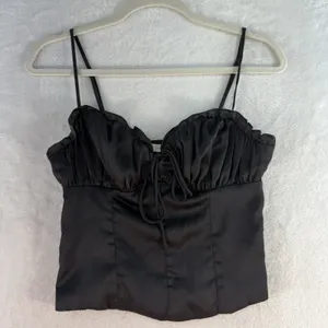 Y2K Gothic S Small Bustier Corset Top Black‎ Satin Lush Festival Punk Whimsigoth thumbnail 3