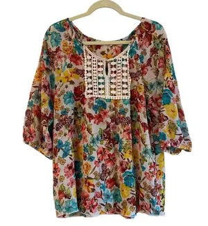 LAVISH FLORAL BUTTERFLY BOHO BLOUSE thumbnail 1