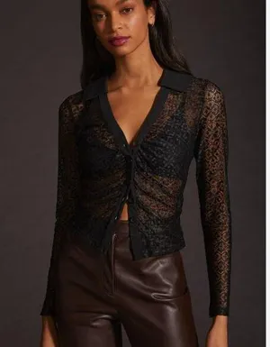 Maeve For Anthropologie Black Lace Button Down Blouse sexy grunge goth size XS thumbnail 1