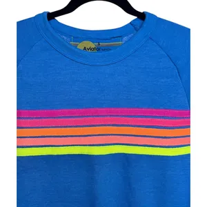 Aviator Nation 5 STRIPE CREW OCEAN BLUE NEON SWEATSHIRT SIZE SMALL‎ thumbnail 3
