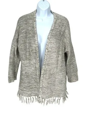 LOFT Outlet Womens Cotton Fringe Hem Open Front Cardigan Sweater Gray Size Small thumbnail 1