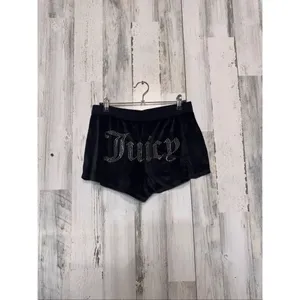 Juicy Couture Black Velour Sleep Shorts Rhinestone Logo Lounge Shorts Size M thumbnail 3