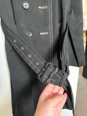 Vintage Banana Republic Black Cotton Trench Coat Contrast Stitch Belted L thumbnail 10