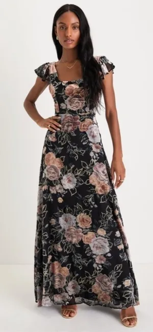 LULUS Sophisticated Romantic Sexy Elegant Burnout Floral Prom Wedding Maxi Dress thumbnail 1