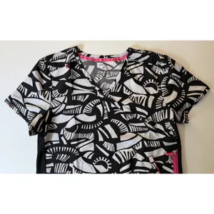 Koi Lite Scrub Top Womens M Black White Geometric V Neck Stretch 316PR thumbnail 9