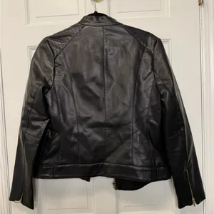 Cole Haan Signature Faux Leather Quilted Biker Jacket Black‎ Gold Size Medium thumbnail 7