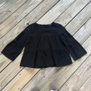 Madewell Women's Black Cotton Eyelet Tiered Back Button Top Size S thumbnail 3