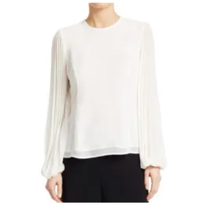 Zara White Pleated Balloon Sleeve Blouse Minimalist Romantic XS thumbnail 2