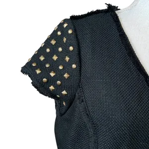 Adrianna Papell Black Sheath Dress Studded Gold Cap Sleeve Woven Work Casual thumbnail 4
