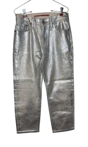 Lucky Brand Women's Jeans 90s Loose High‎ Rise Metallic Crop Shiny Silver 4/27 thumbnail 1