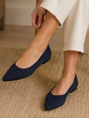 Vivaia Aria Pointed Toe Ballet Flats Size 9.5 Navy Blue Classic Minimalist Chic thumbnail 1