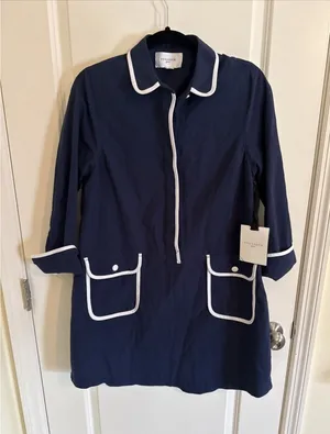 Pomander Place by Tuckernuck Navy Perkins Shirt Dress sz M Shift Mini NWT thumbnail 1