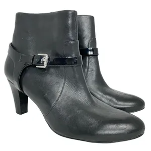 Lauren Ralph Lauren Womens Leather Saida Ankle Boots Booties Buckle Black Sz 10B thumbnail 1