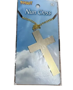 Halloween Spirit Gold Toned Cross Necklace For Nun Monk Priest 4 Inches thumbnail 1