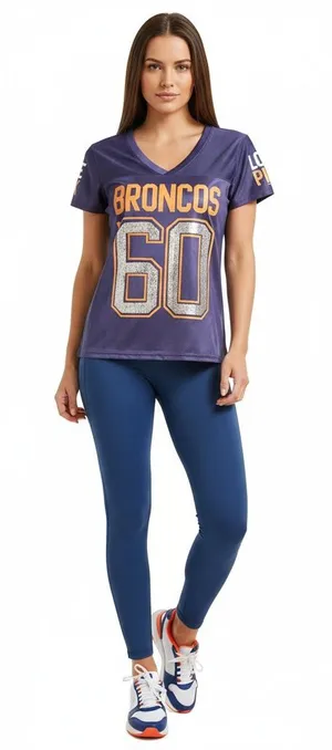 PINK NFL Broncos Womens Blue Sequin Glitter Jersey‎ Sporty Fanwear Size XS thumbnail 1