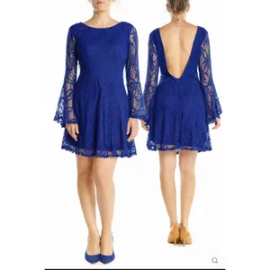 Altar'd State Blue Lace Bell Sleeve Open Back Mini Dress NWT M‎ Romantic Whimsy thumbnail 2