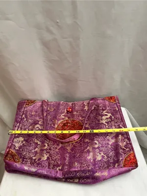 Vintage Chinese Brocade Dragon Tote Bag Purple Gold Asian Shoulder Purse thumbnail 6