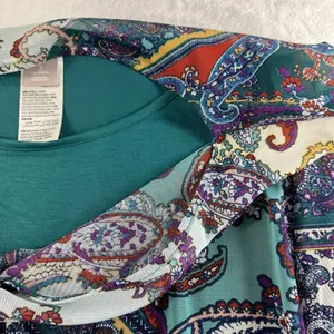 Chicos 3 US XL Overlay Tee Knit Top Multicolor Paisley 3/4 Sleeve Boho Layered‎ thumbnail 5