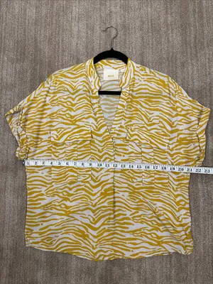 Maeve Anthropologie Zebra Yellow White Short Sleeve Top Women Size Small thumbnail 5
