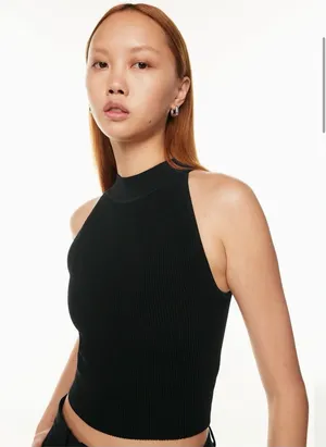 Aritzia Babaton Black Modern Minimalist Halter Sculpt Fit Ribbed Clean Girl Small Top thumbnail 1