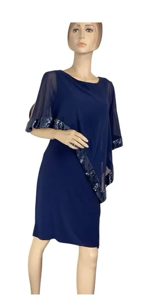 Scarlett Navy Blue Beaded Cape dress Formal Mother‎ Of The Bride Size 8 thumbnail 1
