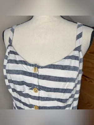 Anthropologie Maeve Linen Blend Striped Maxi Dress 10 Blue White Preppy Nautical thumbnail 4