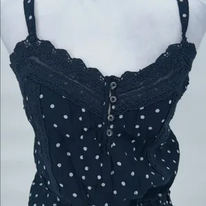 New Hollister Polka Dot Lace Cami Top Navy Blue Button Front Size Medium thumbnail 5