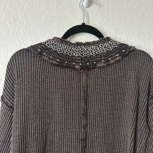 NWT Free People Holly Henley Thermal Long Sleeve Top Black Combo thumbnail 5