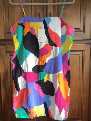 A New Day Linen-Blend Dress Womens L .Colorful Abstract Mini Shift Mod Artsy thumbnail 5