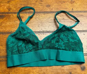 Auden Womens Emerald Green Floral‎ Lace Bralette Wireless Mesh Lined Size S thumbnail 1