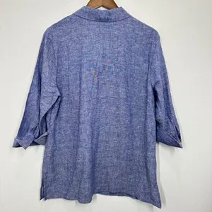 Jones New York Size L Linen V Neck Popover Tunic Blouse Coastal Casual‎ Classic thumbnail 4