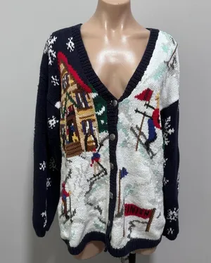 The Eagles Eye 1993 Vintage Ski Winter Holiday Christmas Sweater Cardigan Knit thumbnail 4