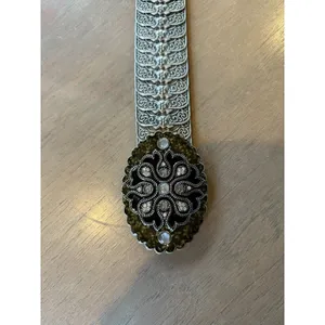 Belt OSFM Metal Silver Tone Elastic Stretch Oval Buckle w/ Enamel & Bling Vtg thumbnail 12