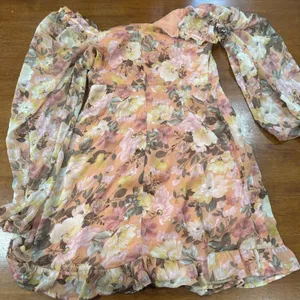 Lush Pink Floral Puff Sleeve Dress Sz XS Soft Cottagecore‎ Romantic thumbnail 4