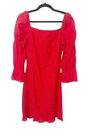 J.O.A. Red Just One Answer Smocked 3/4 Sleeve Mini Dress XL‎ thumbnail 1