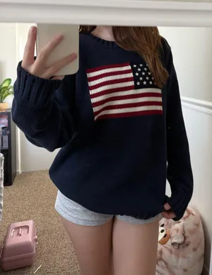 Brandy Melville Navy Blue Knit American Flag Sweater thumbnail 2
