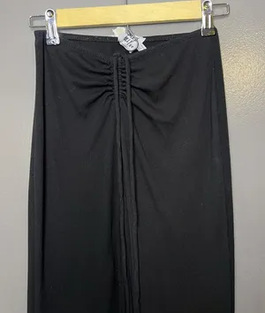 Princess Polly Pants Womens 2 Black Ribbed Flare Ruched Waist Lounge Sweatpants thumbnail 1