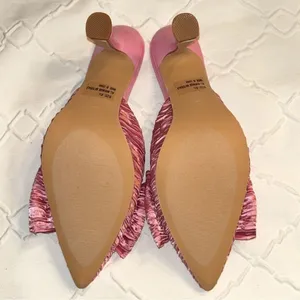 Lulus Rose Pink Satin Textured Bow High Heel Mules(Size 6) thumbnail 3