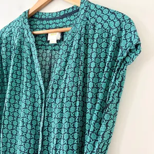 Maeve Geoscope Jumpsuit Small Green Blue Boho Graphic Print Button Front Belted thumbnail 9