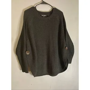 Ronnie Salloway Black Chunky Knit Button Split Side Scoop Neck Sweater M Size M thumbnail 2