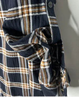 Classic Sanctuary navy plaid tunic-style button front shirt featuring a relaxed fit, chest pockets, and roll-tab sleeves for versatile styling. Lightweight and easy to wear with leggings, denim, or layered over a tank. Great casual staple for fall and transitional seasons thumbnail 6