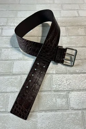 Woman’s Croc-Embossed Leather Belt - Dark Brown thumbnail 1