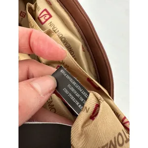 Stone Mountain Tote Bag‎ Purse Brown Ivory Canvas Faux Leather Shoulder Bag thumbnail 10