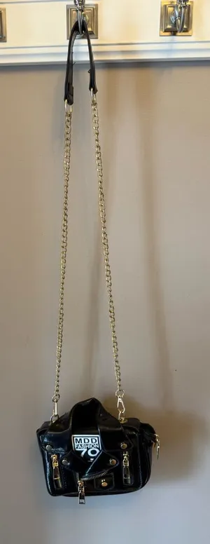 Black Mini Crossbody Bag with Gold Chain thumbnail 1