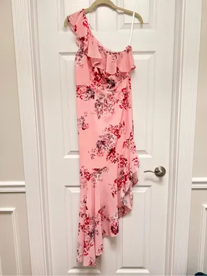 Michael Costello x REVOLVE Cole Dress in Pink‎ Floral One Shoulder Ruffle Small thumbnail 2