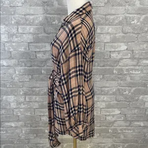 Vici Touch of Plaid Shirt Dress in Tan and Navy thumbnail 4