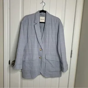 Madewell Larsen linen blend windowpane relaxed‎ two button blazer jacket medium thumbnail 3