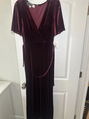 Celebrate Studio Long Wrap Flutter Sleeve Velvet Dress Wine Size 8 thumbnail 3